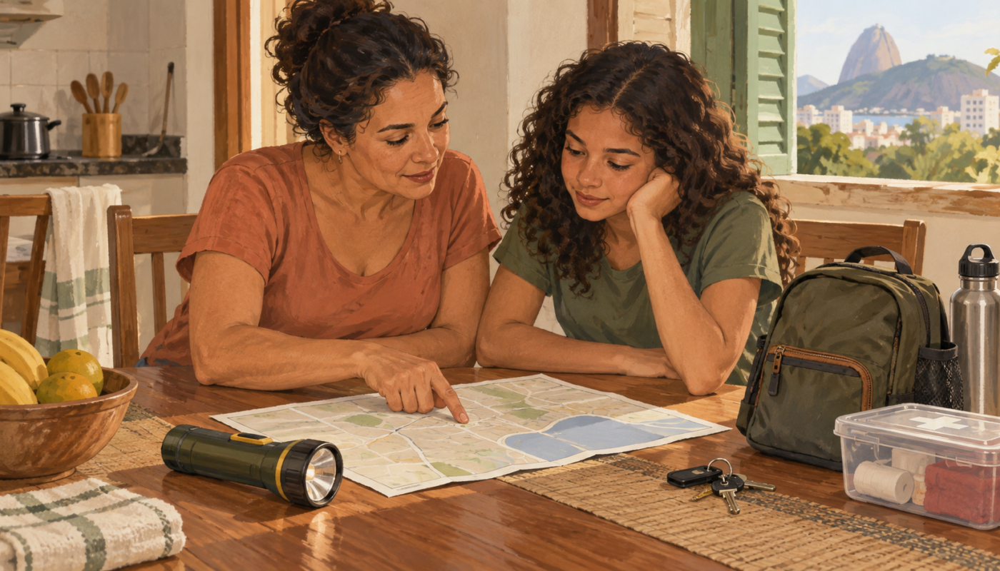 Mãe e adolescente revisando o plano familiar
