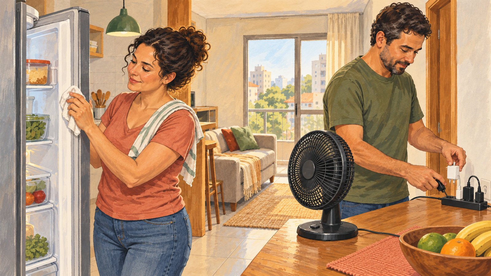 Família reduzindo desperdício de energia em casa