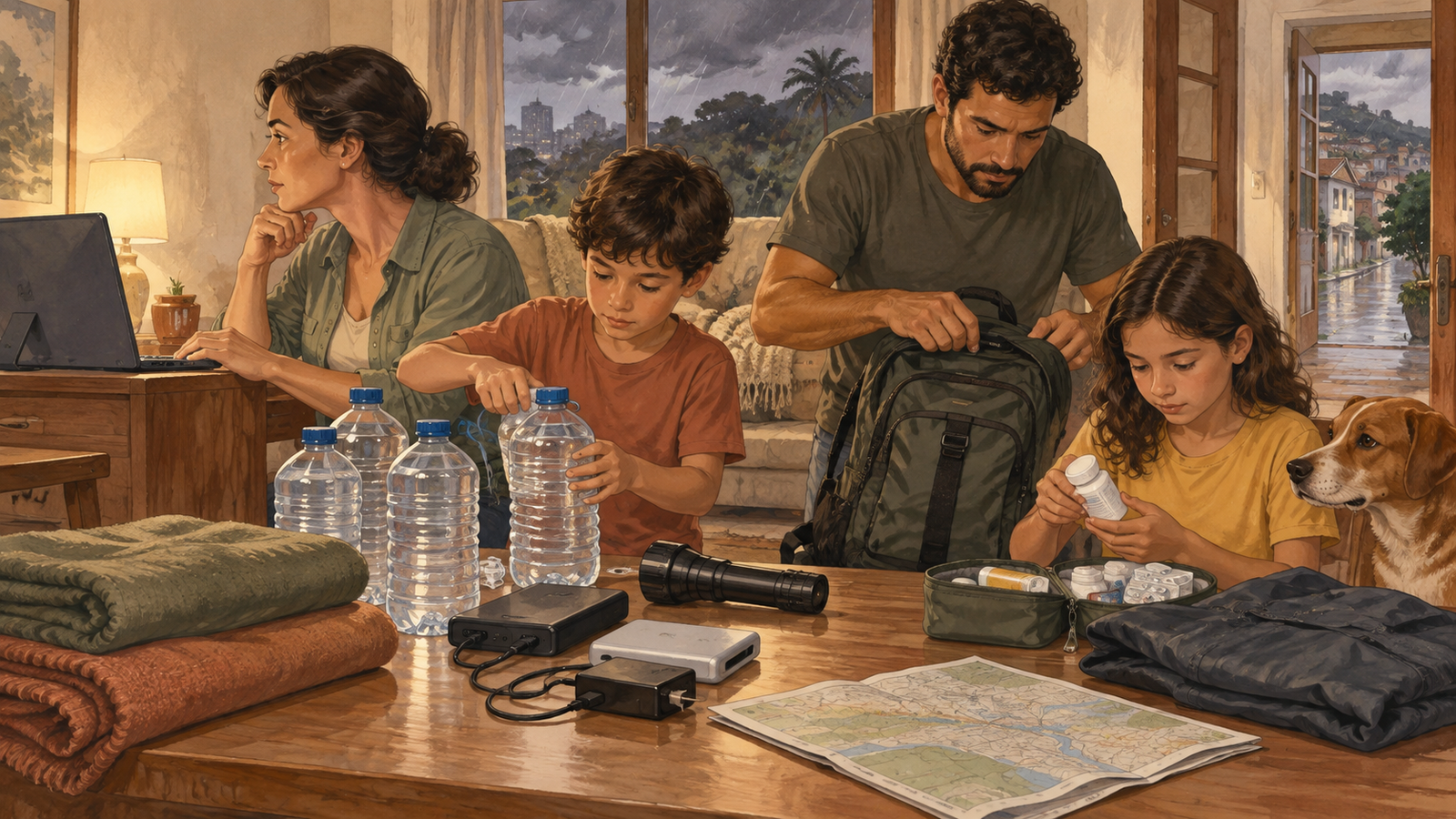 Família preparando a casa para impactos do El Niño