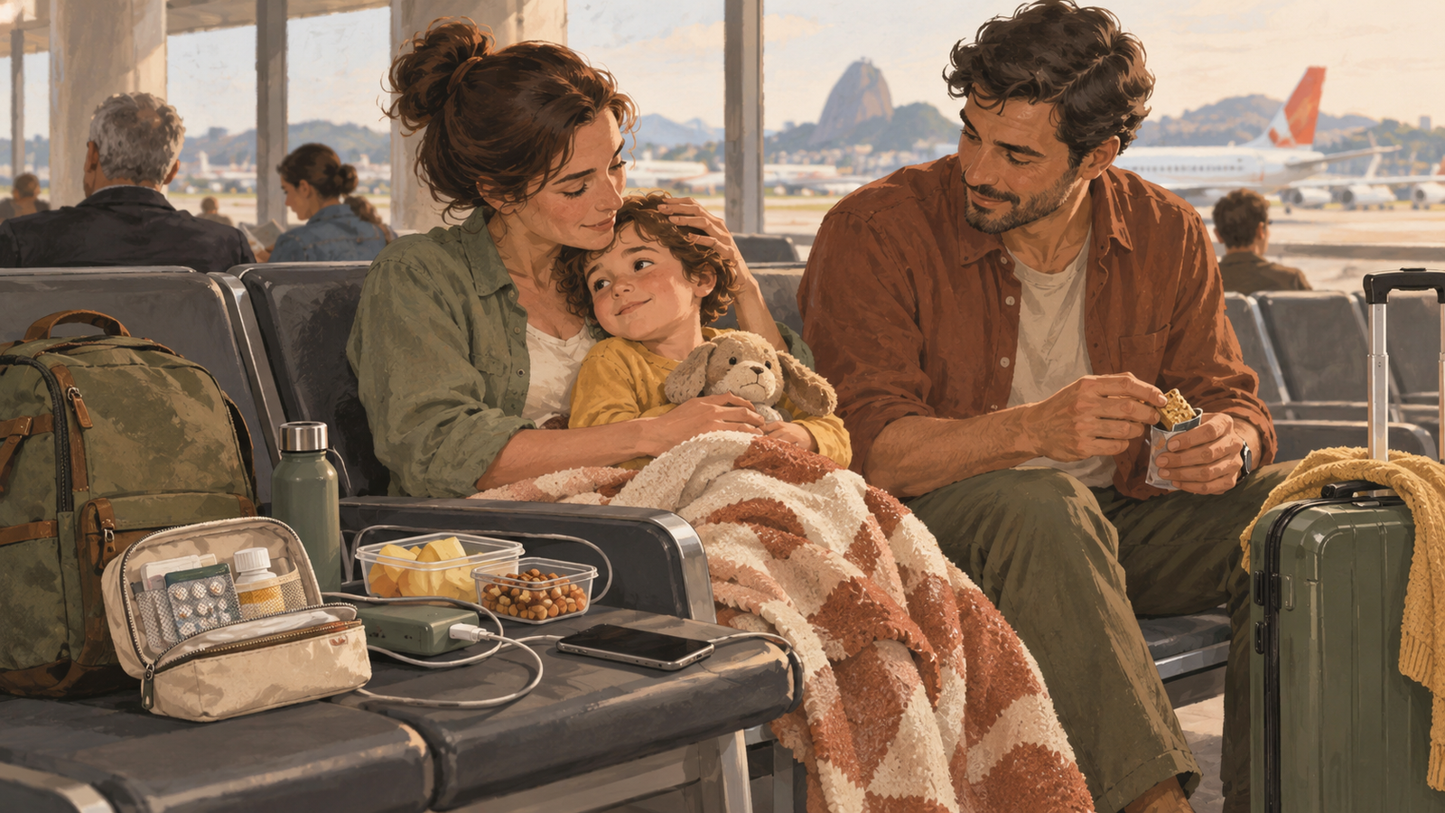 Família preparada para atraso de voo