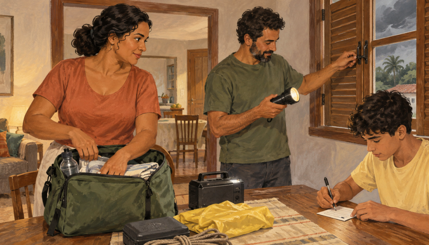 Família dividindo tarefas de segurança doméstica